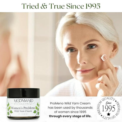 MoonMaid ProMeno Wild Yam Cream for Hormone Balance 2 Oz | Organic Wild Yam Cream for Hormones, Menopause Support, Skin Rejuvenation, Mood Balance, and Improved Sleep | Made in USA