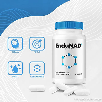 EnduNAD – Daily Cellular Energy Formula with a Clean, Natural Blend to Help Maintain Focus, Clarity & Inner Balance | Gentle, Easy-to-Swallow Pills for Recharged Body (60 Capsules)