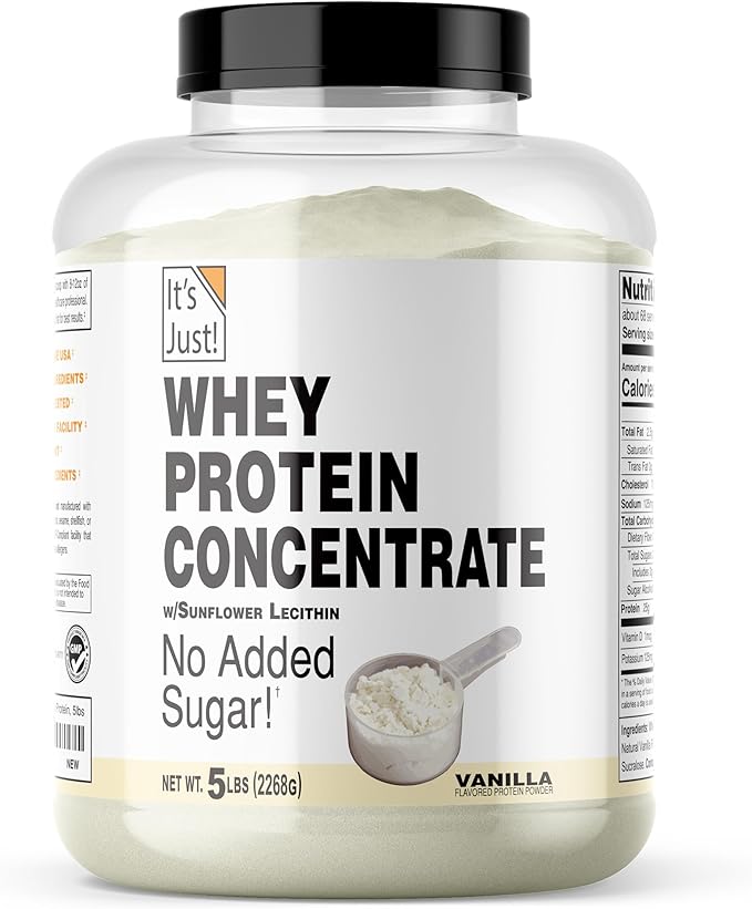 It's Just! - 100% Whey Protein Concentrate, Made in USA, Premium WPC-80, Natural Vanilla Flavor (5 Pound, Vanilla)