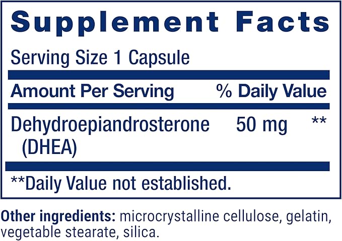 Life Extension DHEA 50 mg – Hormone Balance Supplement, Memory, Muscle Mass and Bone Density Support, Healthy Sex Drive, Gluten-Free, Non-GMO, 60 Capsules