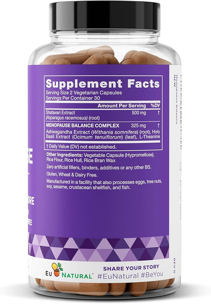 Premium Menopause Supplement for Women – Menopause Balance with Shatavari, Ashwagandha, L-Theanine & Holy Basil – Holistic Multi-Symptom Menopause Support & Hot Flash Relief – 60 Vegetarian Capsules