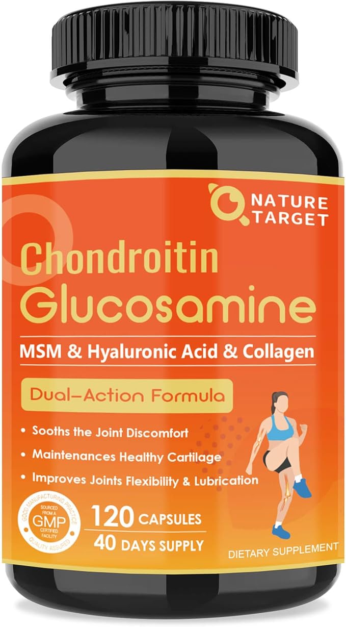 NATURE TARGET Glucosamine Chondroitin - Joint Supplement for Women & Men, Plus MSM, Collagen, Shellfish Free, 120 Counts