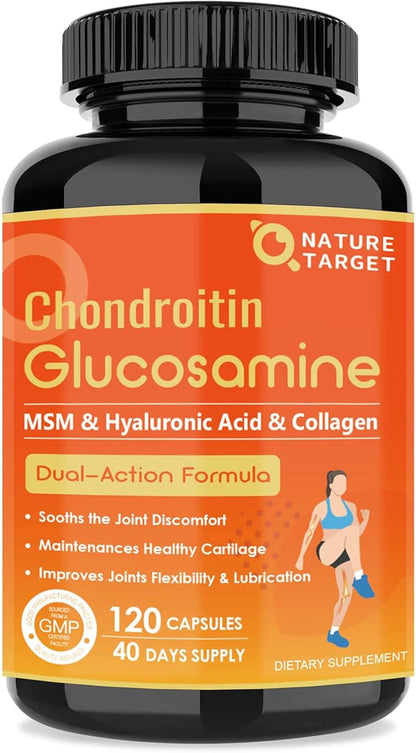 NATURE TARGET Glucosamine Chondroitin - Joint Supplement for Women & Men, Plus MSM, Collagen, Shellfish Free, 120 Counts
