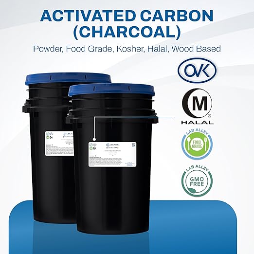 Lab Alley Activated Charcoal Powder, Food Grade, Kosher Certified, Halal, Wood Based, Ideal for Water & Air Filtration, Detoxifying Skincare Products, and Odor Control (5 Pounds)