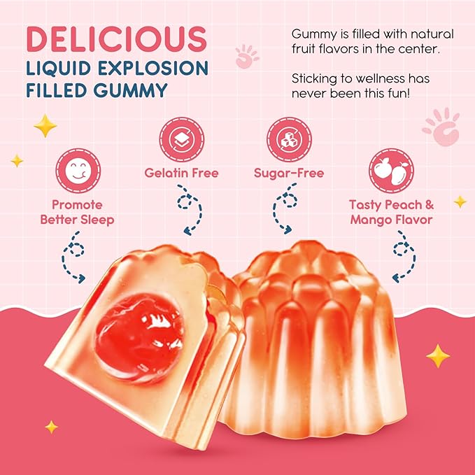 Magnesium Glycinate Gummies for Kids: Calm Magnesium Supplement for Kids & Adults with Zinc Citrate, GABA, Chamomile, Vitamin B6 & C - Sleep, Relaxation & Focus, Juicy Peach & Mango Flavor 60 Count