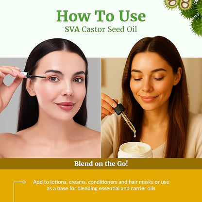 SVA Castor Seed Oil - 4 Fl Oz – 100% Natural Cold Pressed Castor Oil - for Face, Skin Care, Hair Care, Scalp Massage & Body Massage – Carrier Oil with Dropper