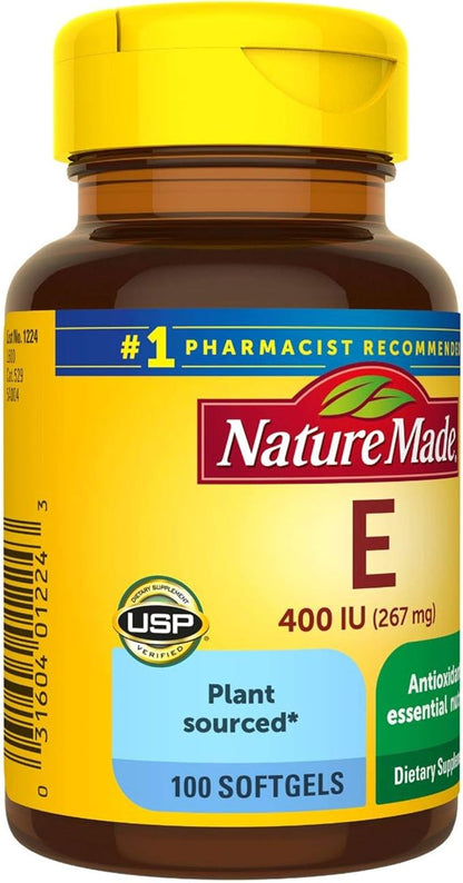 Nature Made Plant Sourced Vitamin E 267 mg (400 IU) d-Alpha Softgels, 100 Count for Antioxidant Support (Pack of 3)