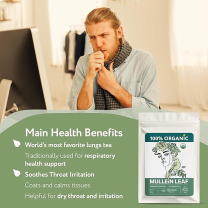 Organic Mullein Tea Loose Leaf (2oz.) – Mullein Leaf Tea Loose - Mullien Herb – Mullen Leaves - Mullin - Natural Alternative for Lungs & Respiratory Health