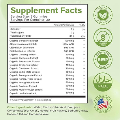 GLP1 Supplement | GLP Gummies Activates GLP-1 & AMPK with Akkermansia Probiotics, Berberine&More,Gut Health, Energy & Metabolism - 1 Pack, 90 Gummies
