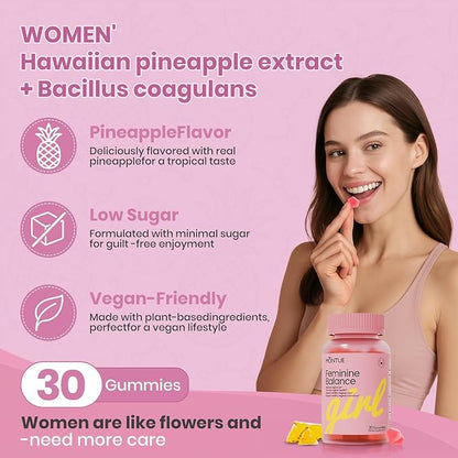 Premium Diamond Feminine Balance Gummies-pH Balance with Prebiotics & Lactobacillus Probiotic Blend&Hawaiian Pineapple Immune Support,Vegan& Non-GMO（30 Gummies）