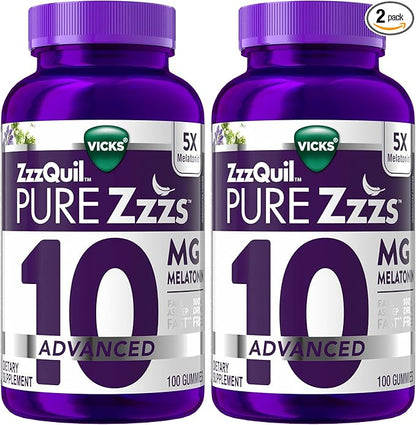 ZzzQuil Pure Zzzs Advanced Melatonin Gummies,Sleep Aid with Chamomile & Lavender for Adults Berry Flavored,100 Count (Pack of 2)