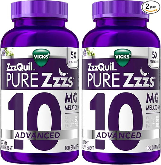 ZzzQuil Pure Zzzs Advanced Melatonin Gummies,Sleep Aid with Chamomile & Lavender for Adults Berry Flavored,100 Count (Pack of 2)