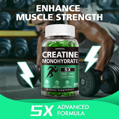 Creatine Gummies for Men & Women - Chewable Creatine Monohydrate Gummies for Muscle Strength, Improving Endurance & Post Workout Recovery - Creatine Supplement - Green Apple Flavors (160 Count)