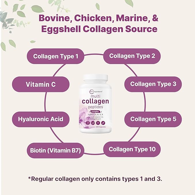 Micro Ingredients 2 Pack Multi Collagen Pills for Women & Men, 480 Capsules | Type I, II, III, V, X | Hydrolyzed Protein Peptides with Biotin, Hyaluronic Acid, & Vitamin C | Keto & Paleo Friendly