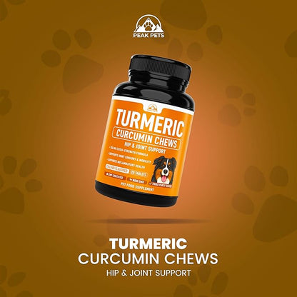 Turmeric for Dogs (155mg) Turmeric Curcumin Supplement for Dogs with BioPerine - Immune System Hip, Mobility & Joint Support - 120 Chicken Flavor Chewable Tablets - Third Party Tested & Non-GMO
