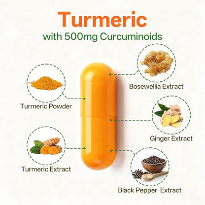Turmeric Curcumin Supplement 2250mg with Black Pepper Extract | 95% Curcuminoids for Joint & Increase Body Protection, Antioxidant Supplement for Digestive Health