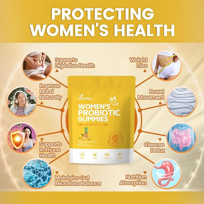 VivoNu Pineapple Gummies for Women Ph, Women Probiotic Gummies, Feminine Balance Gummy, Mango Pineapple Viginal Probiotics for Woman Vaginigal Health, Yeast Ph Balance