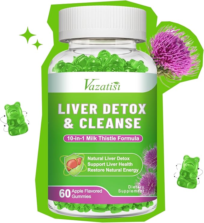 Milk Thistle Gummies for Adults. Liver Cleanse Detox Repair Gummies, Milk Thistle Extract Supplement for Liver Support Digestive Antioxidant, 60ct Apple Flavor