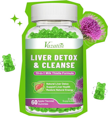 Milk Thistle Gummies for Adults. Liver Cleanse Detox Repair Gummies, Milk Thistle Extract Supplement for Liver Support Digestive Antioxidant, 60ct Apple Flavor