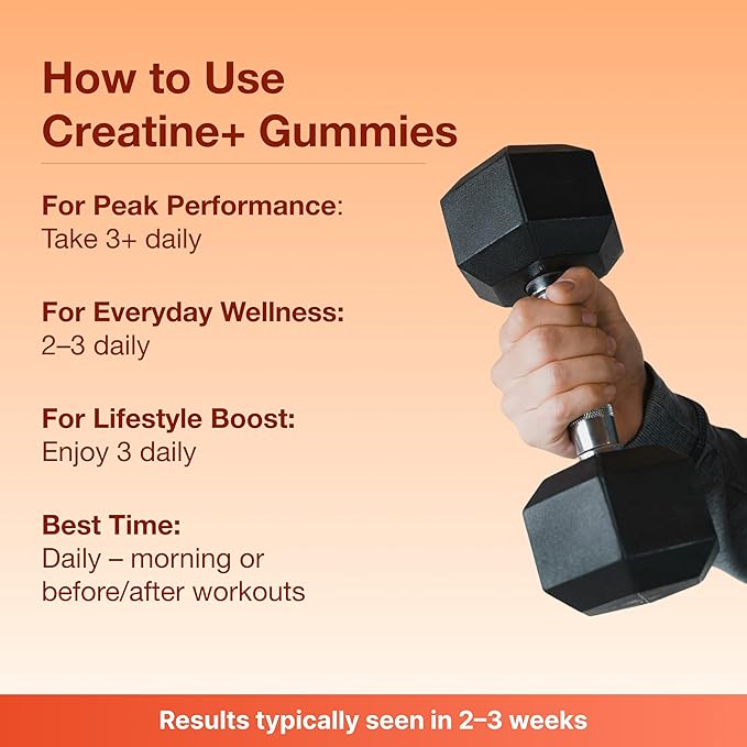 Bear Balanced Creatine Gummies for Men & Women - Creapure® Creatine Monohydrate, L-Theanine, L-Tyrosine & B12 for Muscle Growth, Strength, Focus, Energy & Health - Low Calorie, Sugar-Free, & Vegan