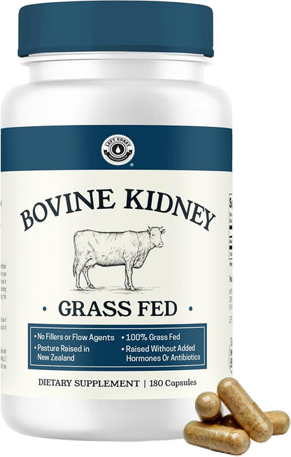Left Coast Performance Grass Fed Beef Kidney Supplement –100% Grass Fed, Freeze Dried, Non-GMO, New Zealand Pasture Raised Beef Organ Supplement - DAO Enzyme and Histamine Support– 180 Capsules