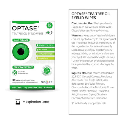 OPTASE TTO Eyelid Cleansing Wipes, 30 Count – Individually Wrapped Tea Tree Oil Eyelid Wipes – Preservative-Free Formula for Daily Use – Eye Doctor Recommended Tea Tree Eye Lid Cleanser