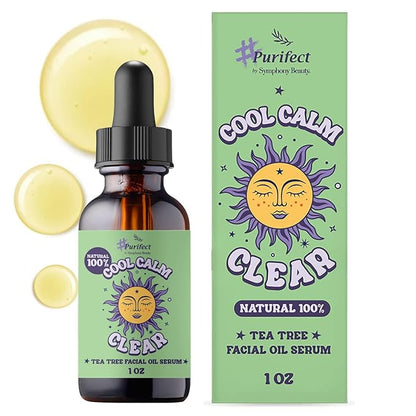 Purifect Cool Calm Clear Tea Tree Oil Facial Serum for Skin - Tea Tree Essential Oil Serum for Face, Redness Relief, Vitamin E for Antioxidant Support, Vegan Skincare, Cruelty Free - 1 fl oz