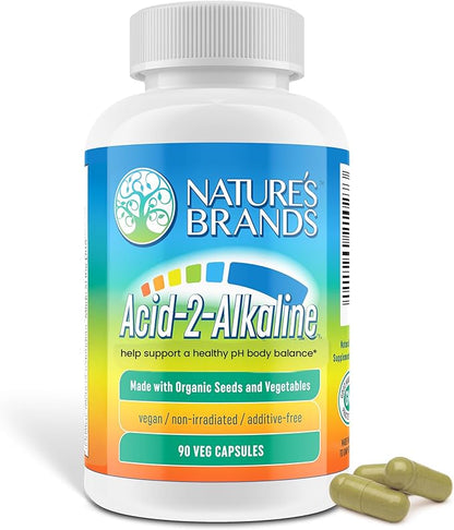Nature’s Brands Acid-2-Alkaline Supplements for Energy, Digestion & Immunity - pH Balance & Detox Support with Turmeric, Bilberry, Barley Grass & Burdock - 90 Vegetarian Capsules