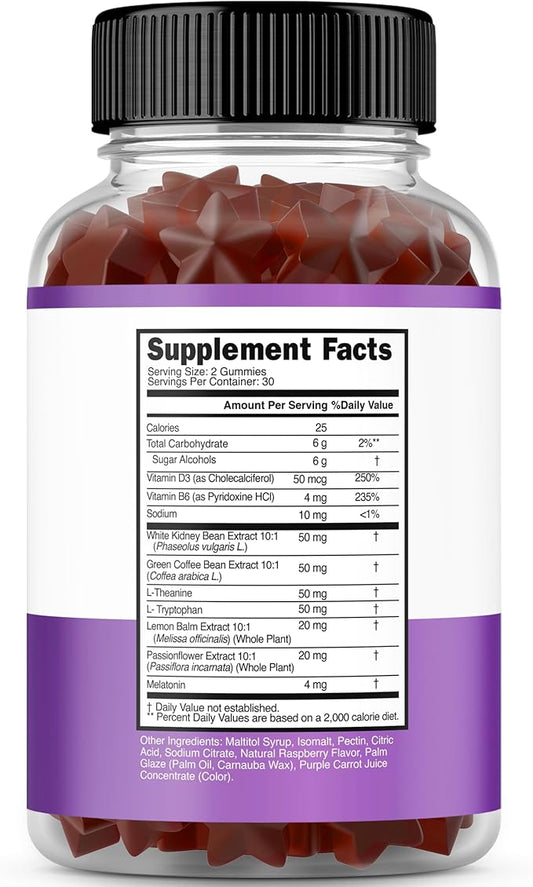 Night Time Fat Burner Gummies (60 Count) Weight Loss & Metabolism - Sugar-Free - Delicious Raspberry Flavored Melatonin Supplement Gummies - Vegan Safe - Third Party Tested - Made in USA