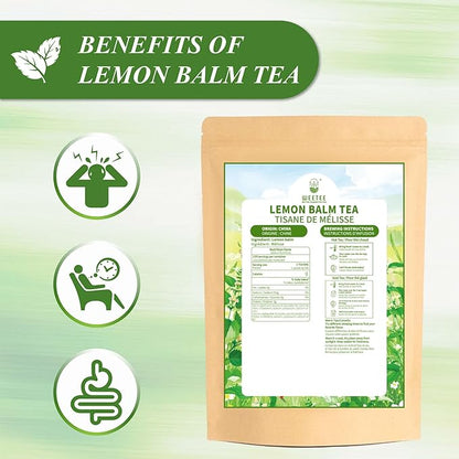WT WEETEE Lemon Balm Tea Bags, 100 Count Pure Lemon Balm Leaves, Honey Scented with a Delicate Lemon Flavor, Caffeine-Free Herbal Tea