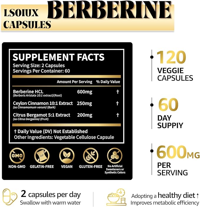 Berberine Supplement with Ceylon Cinnamon, Metabolic Support Formula for Daily Balance, Liposomal Berberine for GLP-1 Lifestyle Support, 600mg, Vegan, Non-GMO, 120 Capsules