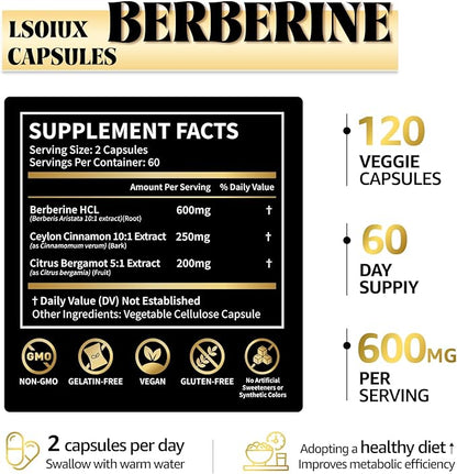 Berberine Supplement with Ceylon Cinnamon, Metabolic Support Formula for Daily Balance, Liposomal Berberine for GLP-1 Lifestyle Support, 600mg, Vegan, Non-GMO, 120 Capsules
