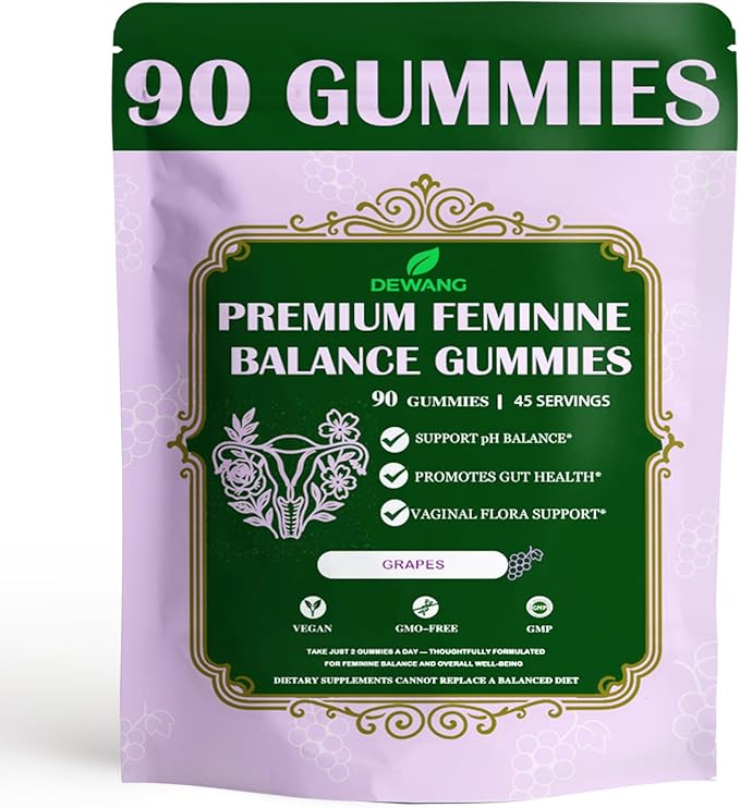 DEWANG Premium Feminine Balance Gummies for Women’s - Immune Support& PH Balance - Vegan, Gluten-Free - Grapes Flavor, 90 Count 45 Servings (2, Grape)