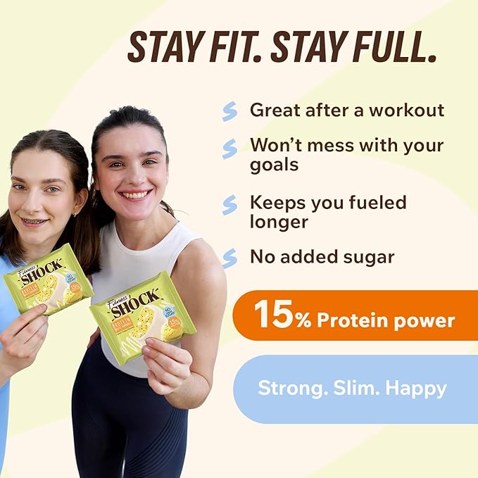 Fitness SHOCK Lemon Poppy Seed Protein White Brownie - No Added Sugar, 7.5g Protein, Low Carb Guilt-Free Dessert - 0g Added Sugar, 10g Net Carbs, 5g Fiber, Non-GMO - 10 x 50g