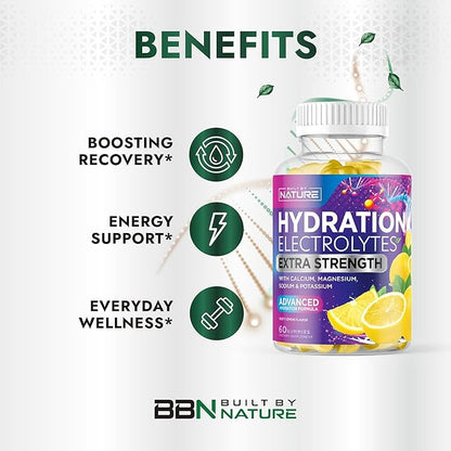 Built by Nature Hydration Electrolyte Gummies – Electrolyte Gummies for Hydration & Dehydration Support – 60 Gummy