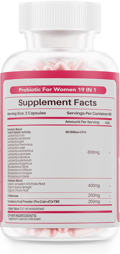 Vaginal Probiotics with Prebiotics Cranberry, 60 Billion CFU 14 Strains Probiotics for Women with Prebiotic & D-Mannose, Womens Probiotic for Vaginal Flora, Odor Control, pH Balance - 60 Capsules