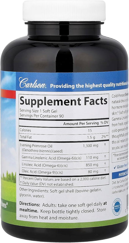 Carlson Labs Golden Primrose Evening Primrose Oil, 1300mg, 90 Softgels