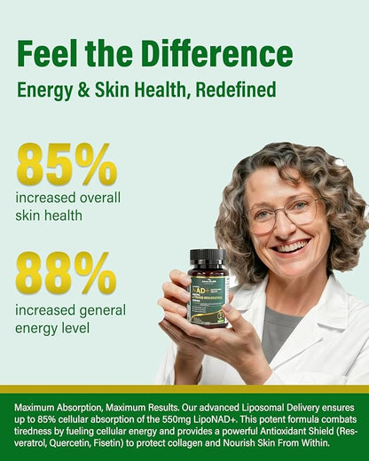 Liposomal NAD+ Resveratrol Supplement - NMN Alternative with Trans-Resveratrol, Quercetin & Fisetin - NAD Plus Booting for Women and Men, Cellular Energy & Healthy Aging, Non-GMO | 120 Capsules