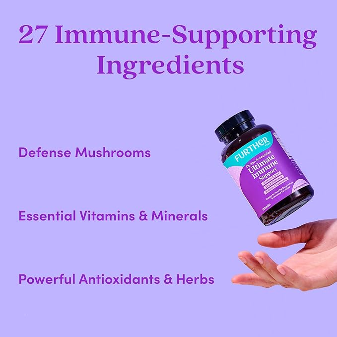 Further Food Ultimate Immune Support Capsules with Vitamins C, D, E & Zinc – Natural Herbal Supplement with Antioxidants for Immune & Respiratory Support, 120 Vegan Capsules