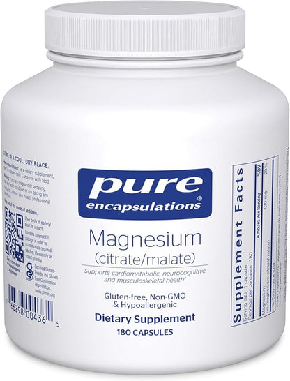 Pure Encapsulations Magnesium (Citrate/Malate) - Magnesium Supplement to Support Nutrient Utilization, Energy, Bones & Heart Health* - with Magnesium Citrate & Malate - 180 Capsules