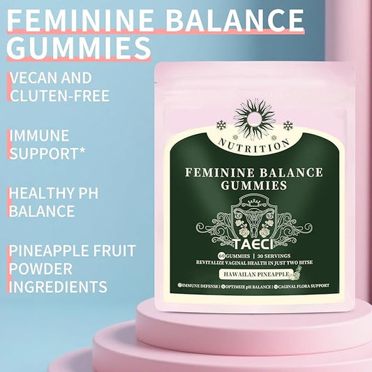 Feminine Balance Gummies for Women – Daily pH & Probiotic Support with Pineapple & Vitamin C, Supports Flora & Immune Health, Vegan & Gluten-Free, 60 Gummies (30-Day Supply)