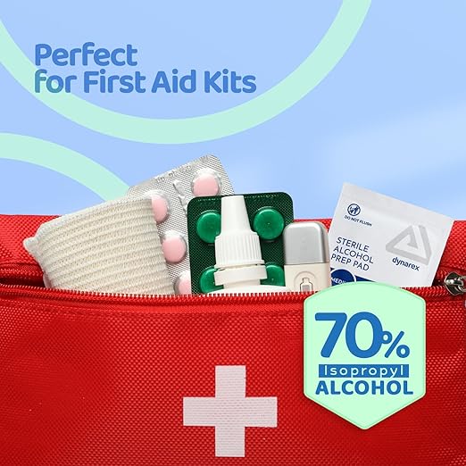 Dynarex DynaSafety Sterile Alcohol Prep Pads - Medium - 70% Isopropyl Alcohol, Individually Wrapped, Soft Cleaning Wipes - Box of 10