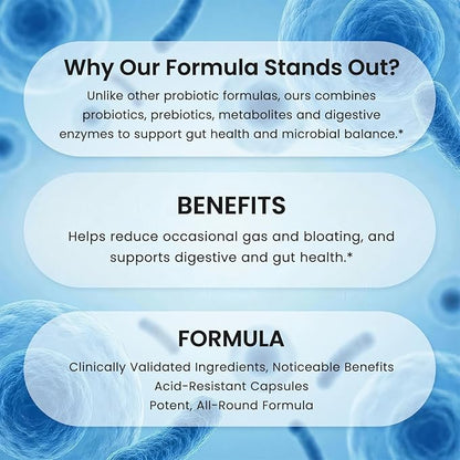 All-in-1 Gut Health with Probiotics, Prebiotics, Postbiotics & Digestive Enzymes for Women & Men, Complete Gut Health & Digestive Support Supplement, Immune Health Support, 90 Capsules