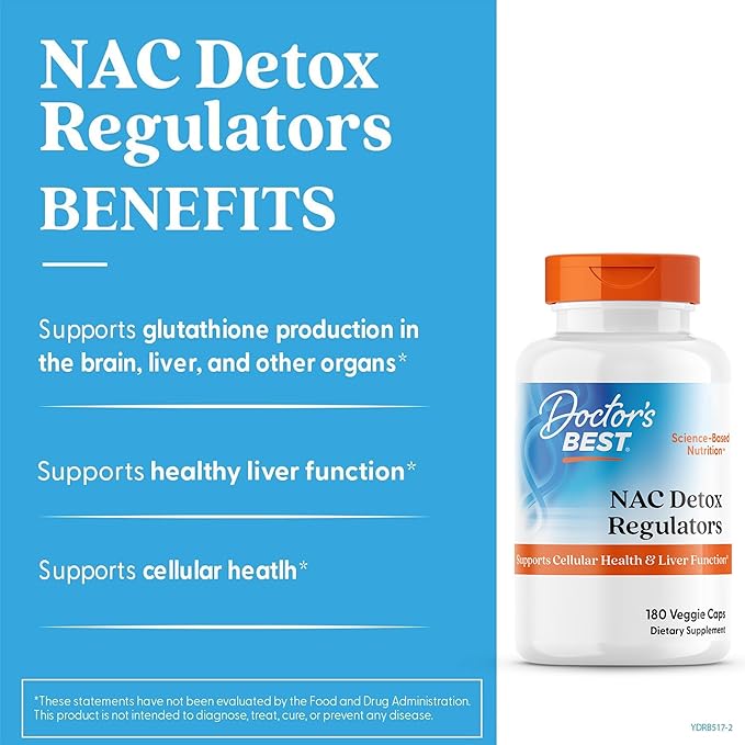 Doctor's Best Nac Detox Regulators with seleno excell, Non-GMO, Vegetarian, Gluten&Soy Free, 180 Veggie Caps, 180Count