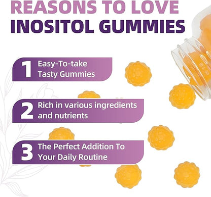 Myo-Inositol & D-Chiro Inositol Gummies for Female，PCOS Gummy for Women Menstrual Cycle Health & Wellness, 40:1 Ratio Inositol with Vitamin D3 Magnesium Glycinate, Folate & Zinc