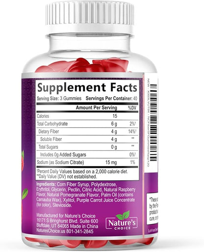 Fiber Gummies 4g Per Serving - Sugar Free Fiber Gummy Supplement for Adults, Daily Prebiotic Gummy Digestive Support - Plant Based Chews, Prebiotics Supports Regularity & Digestion - 120 Gummies