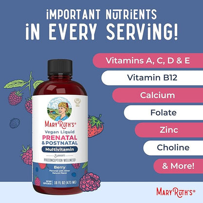 MARYRUTH'S Postnatal & Prenatal Vitamins for Women | Sugar Free | Womens Multivitamin for Pre-Conception, Pregnancy & Nursing | Ginger | Selenium | Folate | Vegan | Non-GMO | Gluten Free | 16 oz