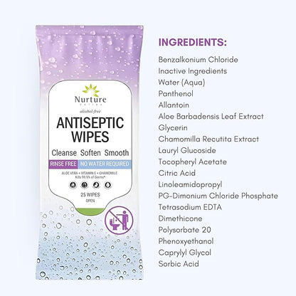 Nurture XL Antibacterial Body & Hand Sanitizing Wipes | Alcohol-Free Antiseptic Wet Towelettes for Germ Removal, Disinfecting Skin, Sanitizing Hands |Cleaning Cloths | Adults & Baby | Thick & Strong