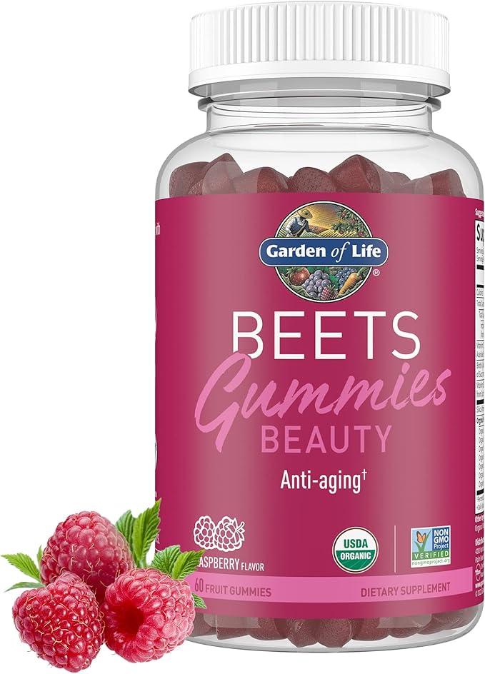 Garden of Life Organic Beet Root Gummies Made of Pectin with Antioxidants, Vitamin C, Biotin & B12 for Hair, Skin & Nails – BEETS Beauty Gummies – Vegan, Gluten Free, Non GMO, Raspberry, 30 Servings