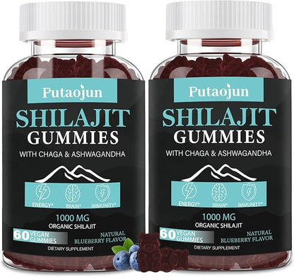 Shilajit Gummies for man & Woman. Himalayan Gold Shilajit Gummies. 3rd Party Tested.1000mg Pure Shilajit, 200mg Ashwagandha, 200mg Chaga,100mg Ginseng,100mg Saw Palmatto, 60mg Black Seed Oil